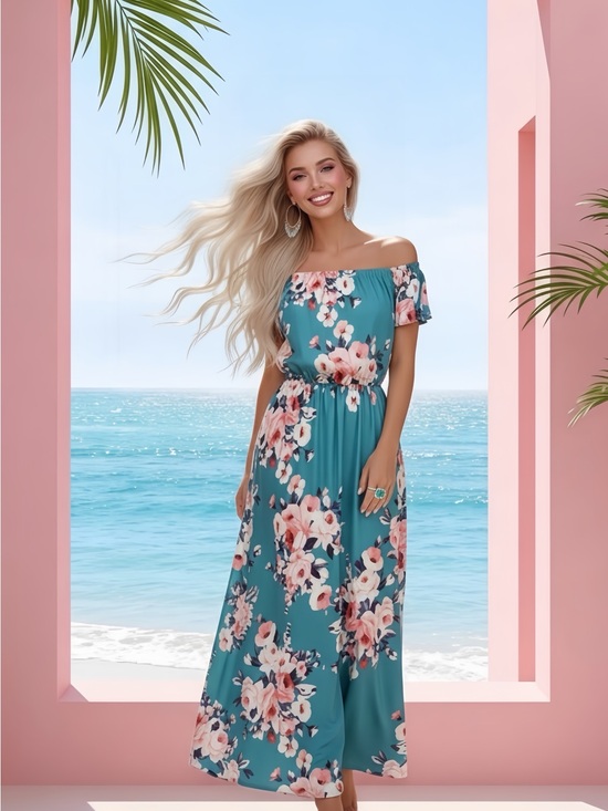 Charlotte Russe Dresses & Skirts - Charlotte Russe Teal Floral Off the Shoulder Maxi Dress